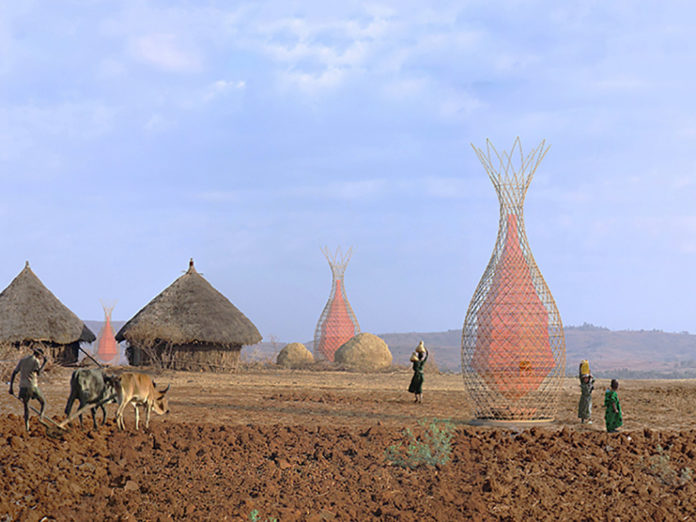 Warka, la torre de bambú y plástico biodegradable